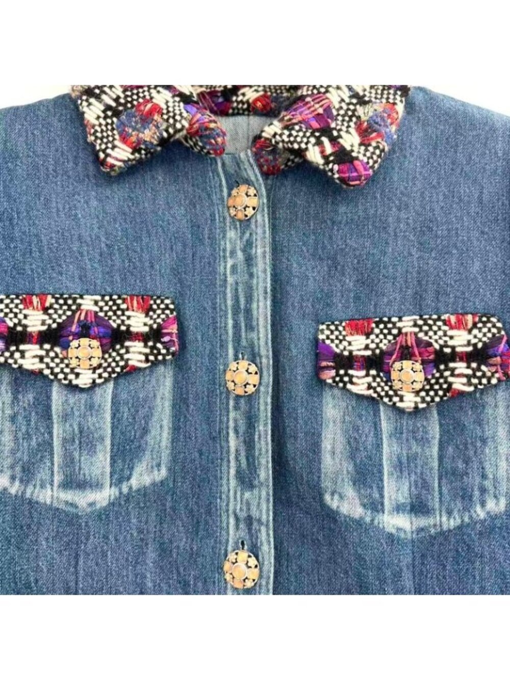 Chanel Jacket Denim Tweed Gripoix Blue - Picture 4 of 11